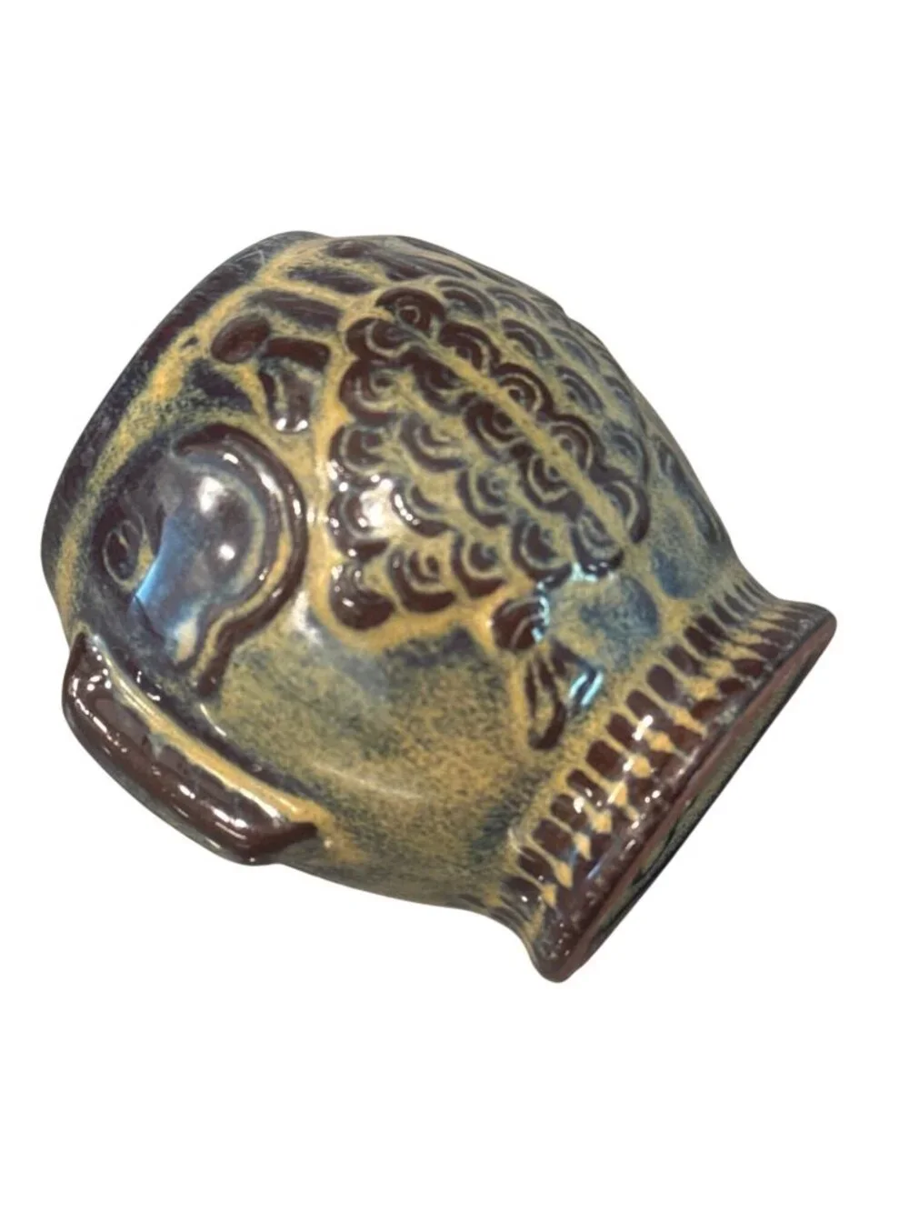 Vintage Canadian Art Pottery Glazed Ceramic Vase Embossed Elephant Signed
